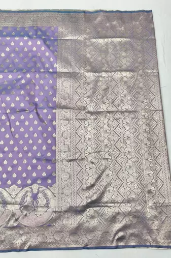 Purple zari woven silk blend traditional saree with blouse piece