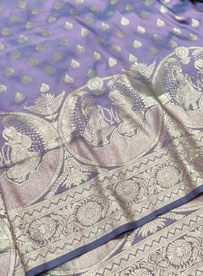 Purple zari woven silk blend traditional saree with blouse piece 3