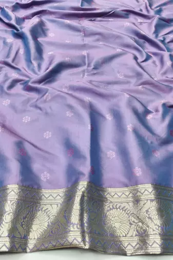 Purple zari woven silk blend traditional saree with blouse piece