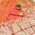 Orange zari woven banarasi silk blend traditional saree with blouse piece