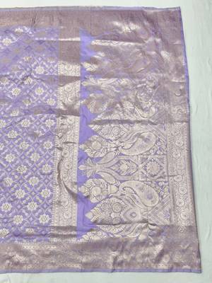 Lavender zari woven silk blend traditional saree with blouse piece 2