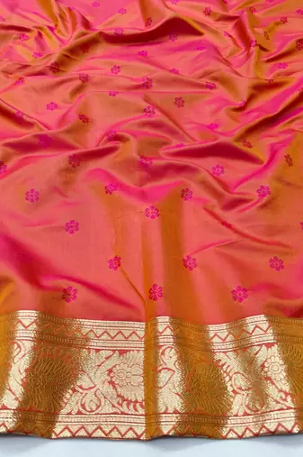 Orange zari woven silk blend traditional saree with blouse piece