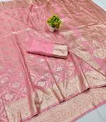 Pink zari woven banarasi silk blend traditional saree with blouse piece