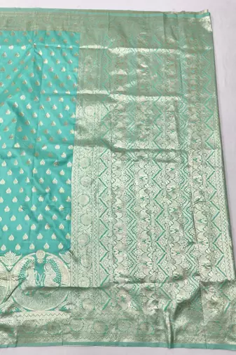 Blue zari woven silk blend traditional saree with blouse piece