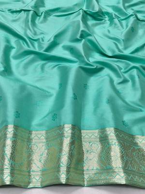 Blue zari woven silk blend traditional saree with blouse piece 4