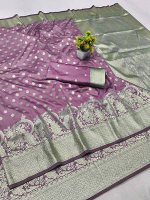 Wine zari woven silk blend traditional saree with blouse piece 1