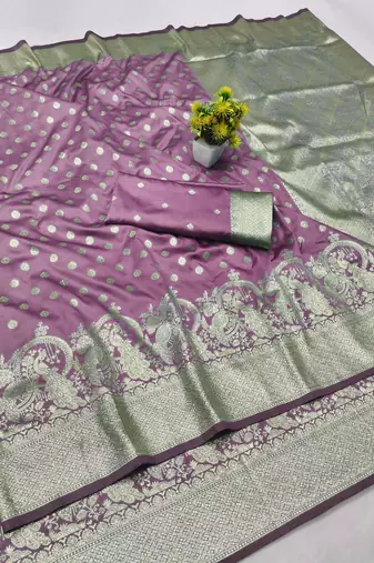 Wine zari woven banarasi silk blend traditional saree with blouse piece