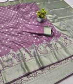 Wine zari woven banarasi silk blend traditional saree with blouse piece