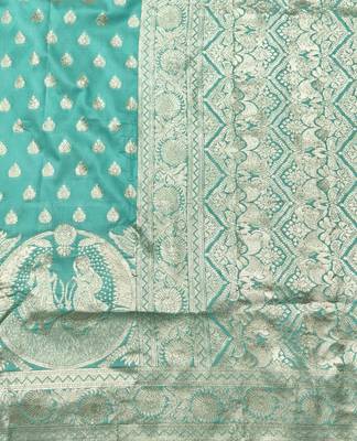 Blue zari woven silk blend traditional saree with blouse piece 5
