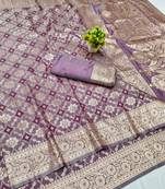 Purple zari woven banarasi silk blend traditional saree with blouse piece