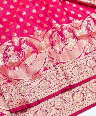 Rani zari woven silk blend traditional saree with blouse piece 3
