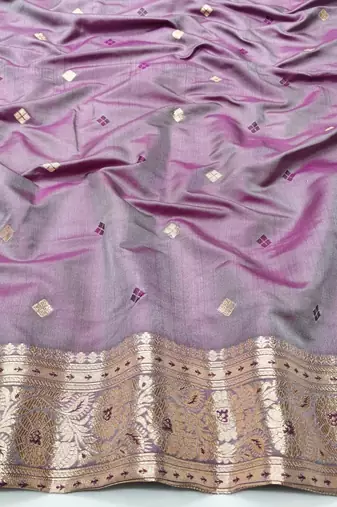 Purple zari woven silk blend traditional saree with blouse piece