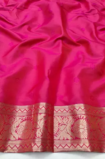 Rani zari woven silk blend traditional saree with blouse piece