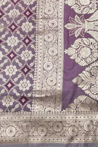 Purple zari woven silk blend traditional saree with blouse piece