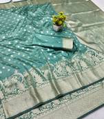 Green zari woven banarasi silk blend traditional saree with blouse piece