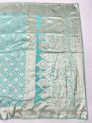 Blue zari woven silk blend traditional saree with blouse piece 2