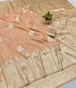 Light orange zari woven banarasi silk blend traditional saree with blouse piece