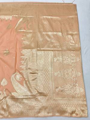 Light orange zari woven silk blend traditional saree with blouse piece 2