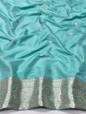 Blue zari woven silk blend traditional saree with blouse piece 4
