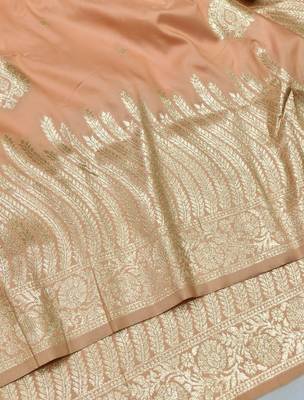 Light orange zari woven silk blend traditional saree with blouse piece 3