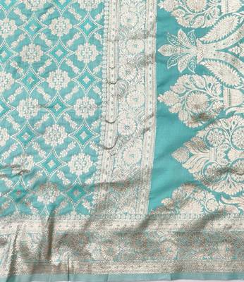 Blue zari woven silk blend traditional saree with blouse piece 5