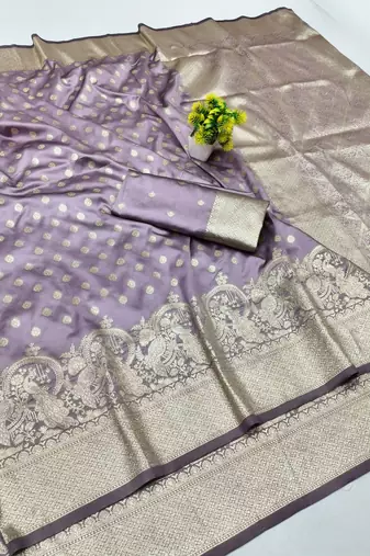 Purple zari woven banarasi silk blend traditional saree with blouse piece