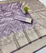 Purple zari woven banarasi silk blend traditional saree with blouse piece