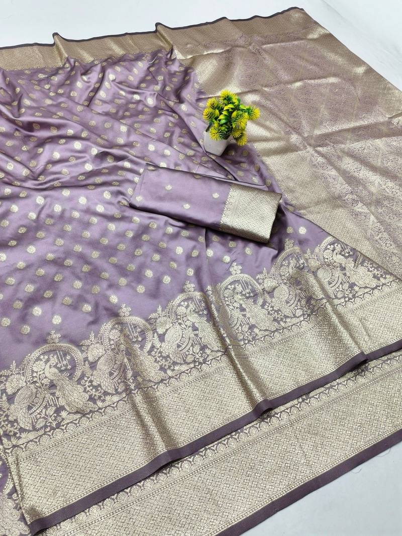 Purple zari woven banarasi silk blend traditional saree with blouse piece