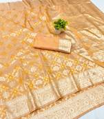 Mustard zari woven banarasi silk blend traditional saree with blouse piece