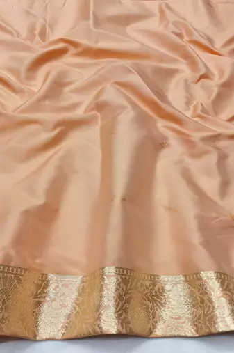 Light orange zari woven silk blend traditional saree with blouse piece