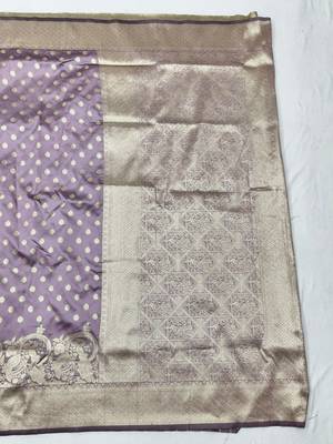 Purple zari woven silk blend traditional saree with blouse piece 2
