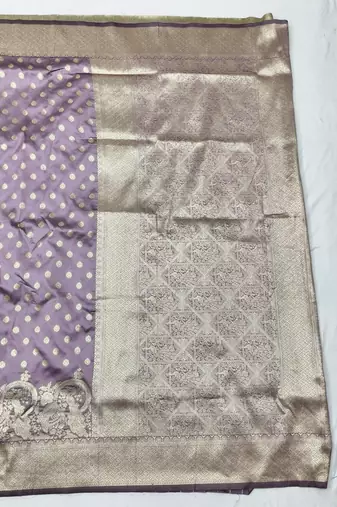 Purple zari woven silk blend traditional saree with blouse piece
