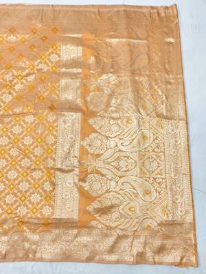 Mustard zari woven silk blend traditional saree with blouse piece 2