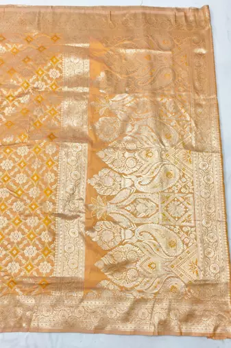 Mustard zari woven silk blend traditional saree with blouse piece
