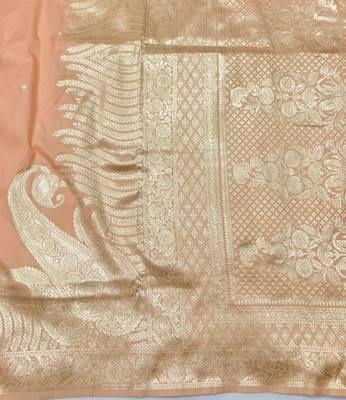 Light orange zari woven silk blend traditional saree with blouse piece 5
