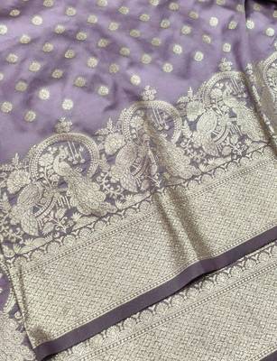 Purple zari woven silk blend traditional saree with blouse piece 3