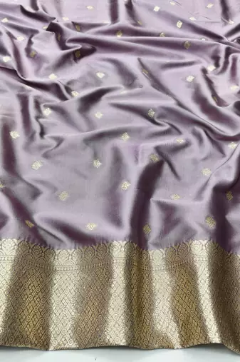 Purple zari woven silk blend traditional saree with blouse piece