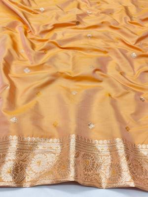 Mustard zari woven silk blend traditional saree with blouse piece 4