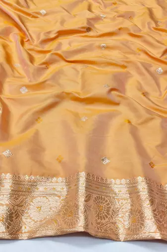 Mustard zari woven silk blend traditional saree with blouse piece