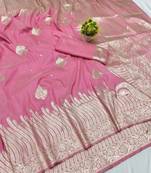 Pink zari woven banarasi silk blend traditional saree with blouse piece