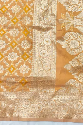Mustard zari woven silk blend traditional saree with blouse piece
