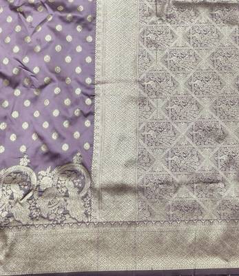 Purple zari woven silk blend traditional saree with blouse piece 5
