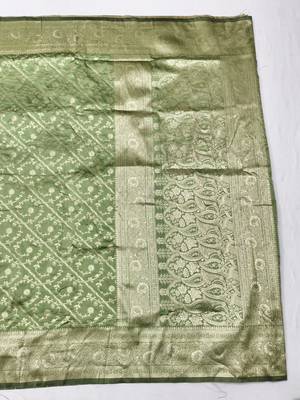 Pista zari woven silk blend traditional saree with blouse piece 2