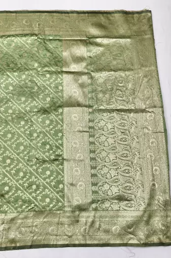 Pista zari woven silk blend traditional saree with blouse piece