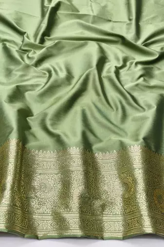 Pista zari woven silk blend traditional saree with blouse piece