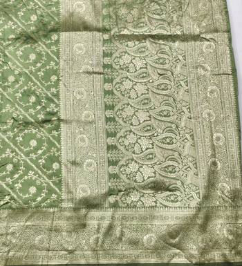 Pista zari woven silk blend traditional saree with blouse piece 5