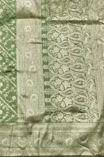 Pista zari woven silk blend traditional saree with blouse piece