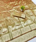 Pista zari woven banarasi silk blend traditional saree with blouse piece