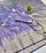 Purple zari woven banarasi silk blend traditional saree with blouse piece