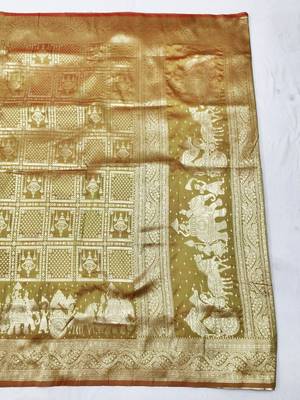 Pista zari woven silk blend traditional saree with blouse piece 2